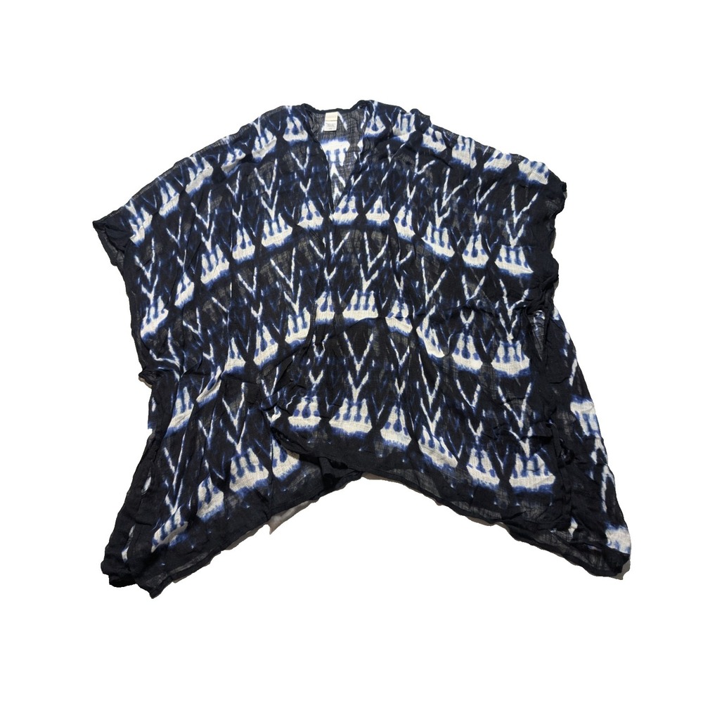 L*SPACE Go With The Flow Women‎ ONE SIZE Navy White Viscose Kimono Swim Cover Up